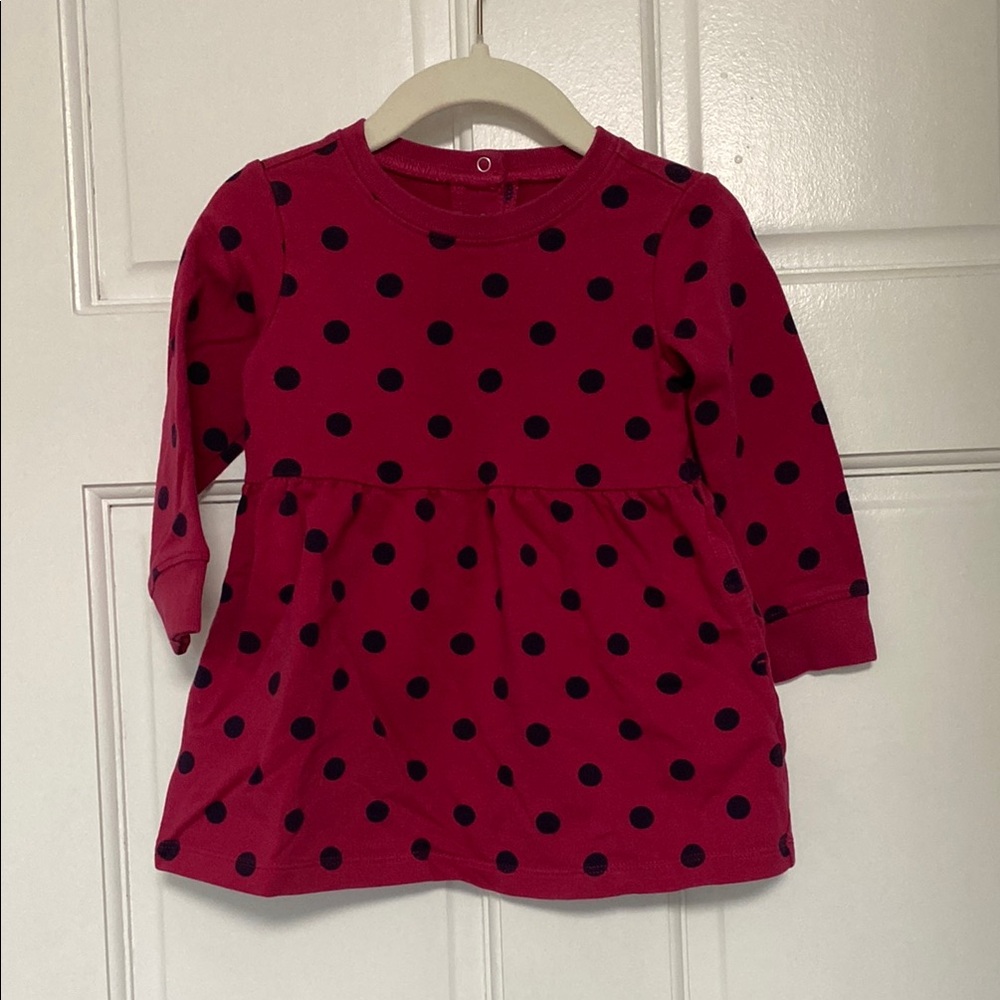 Magenta Polka Dot Long Sleeve Dress